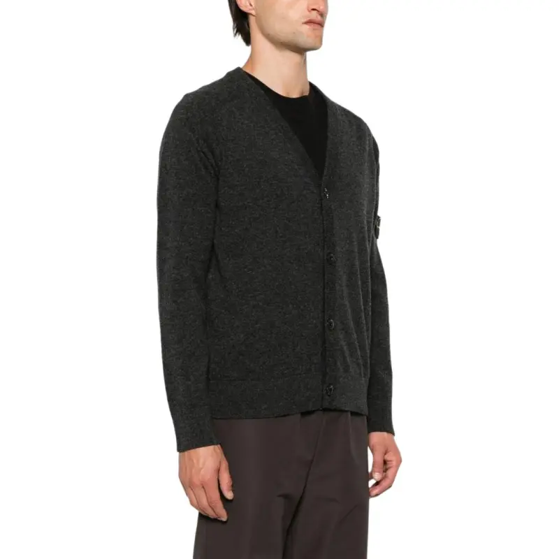 STONE ISLAND Compass Patch V Neck Knitted Cardigan-2