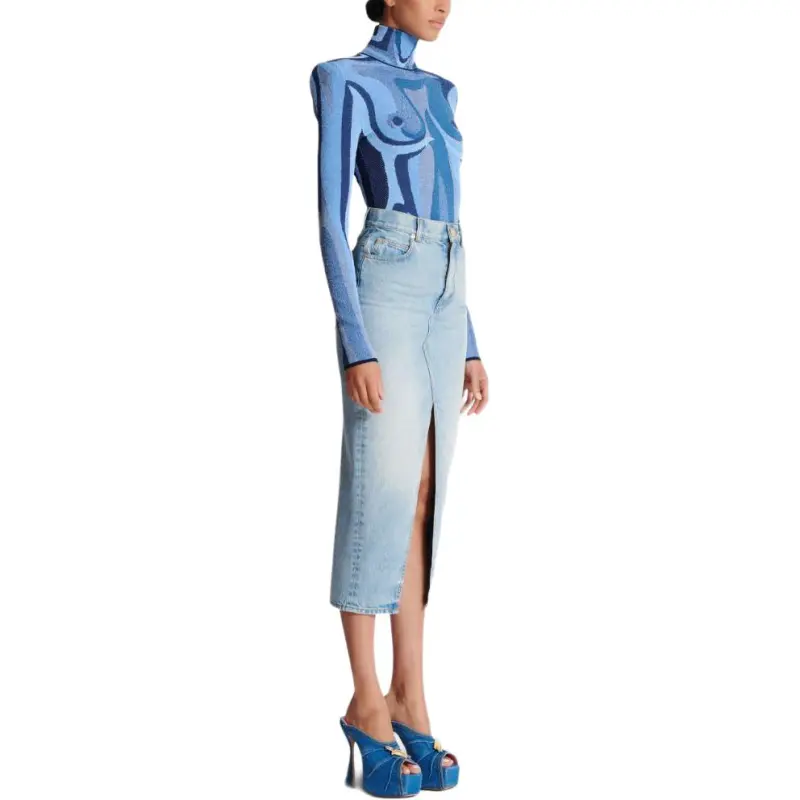 BALMAIN Denim Midi Skirt-4