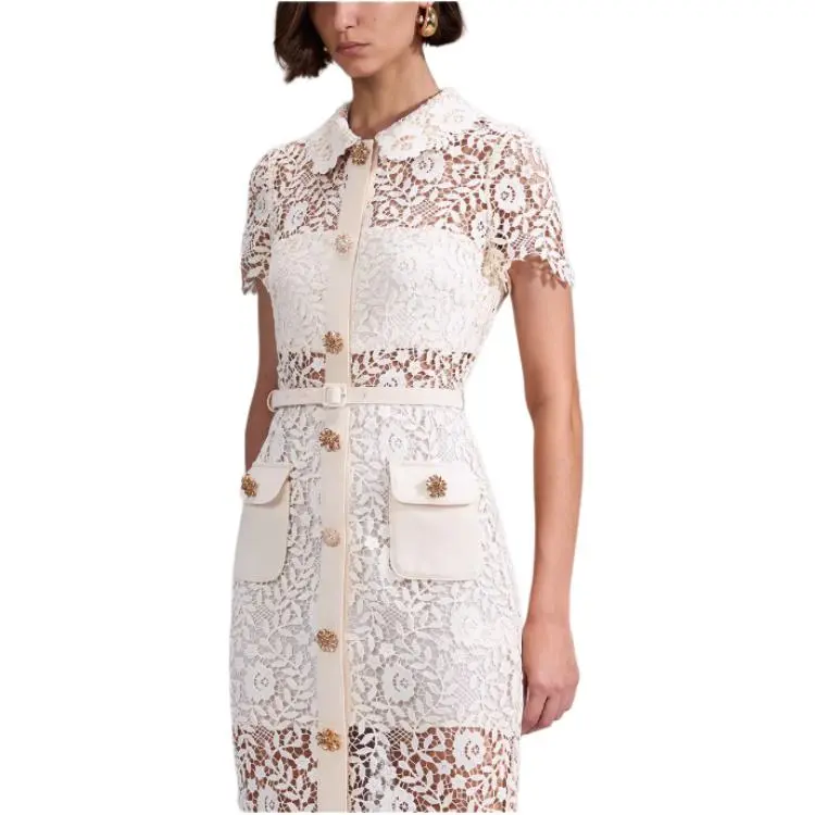 Self portrait Short Sleeved Dresses Women's Ivory White-2