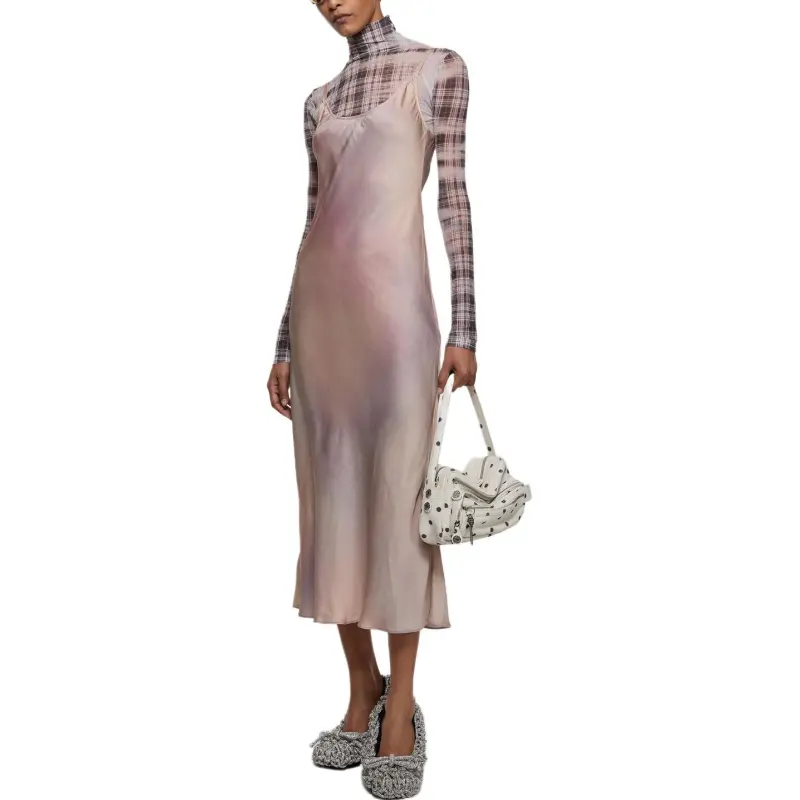 Acne Studios Elegant Silk Sling Dress Multi Pink-3
