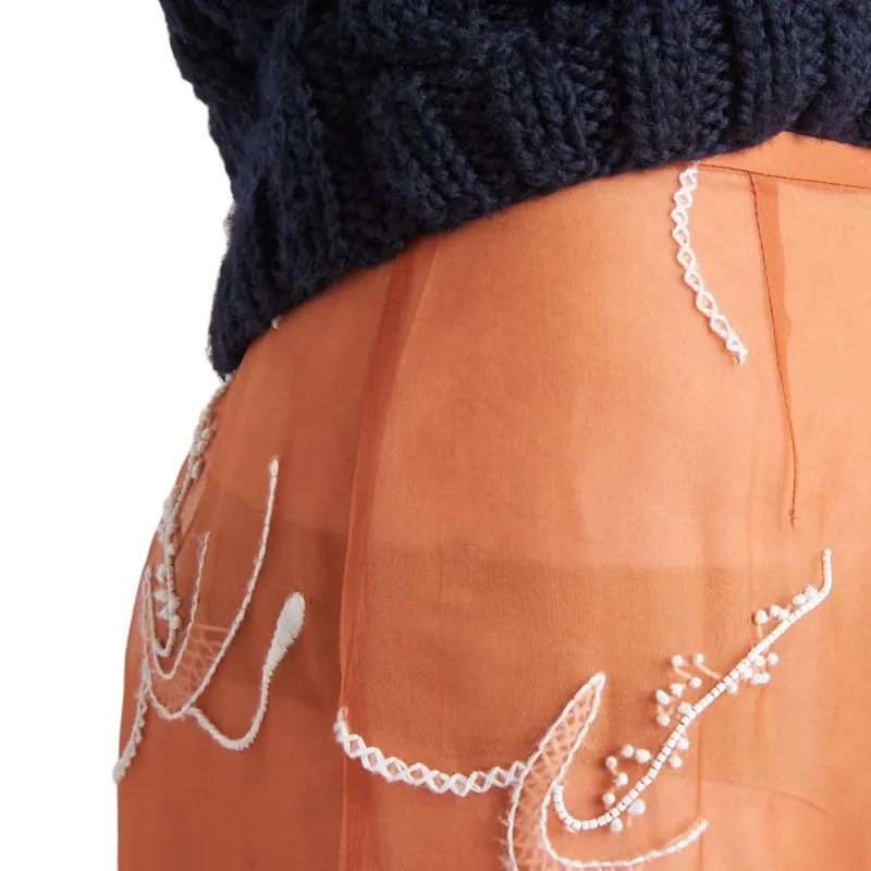 PRADA Embroidered Organza Midi Skirt-3