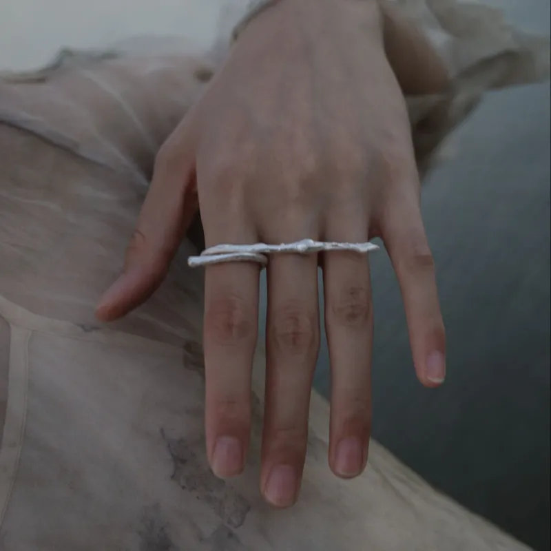 M.Wong 925 Sterling Silver Adjustable Long Ring Unisex-1