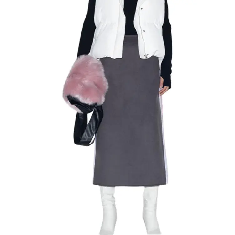 GIMING Casual Long Skirt Women's Pink+White+Gray-2