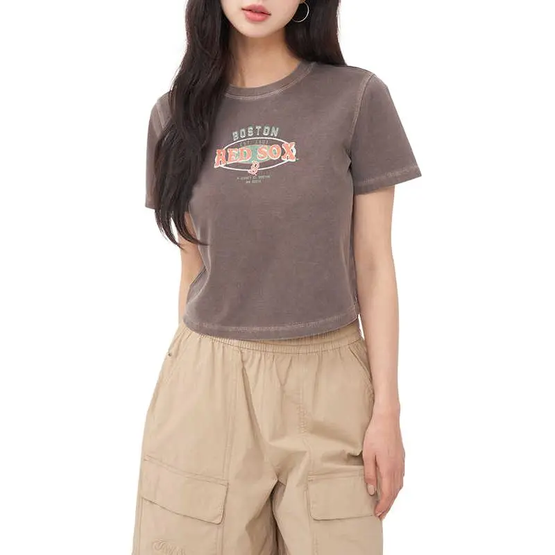 MLB Preppy Style Collection Boston Red Sox T Shirt Women's Light Brown-3