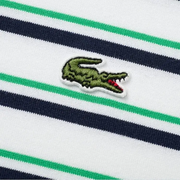 LACOSTE SS25 T-Shirt Women's Green White/Dark Blue Stripes-4