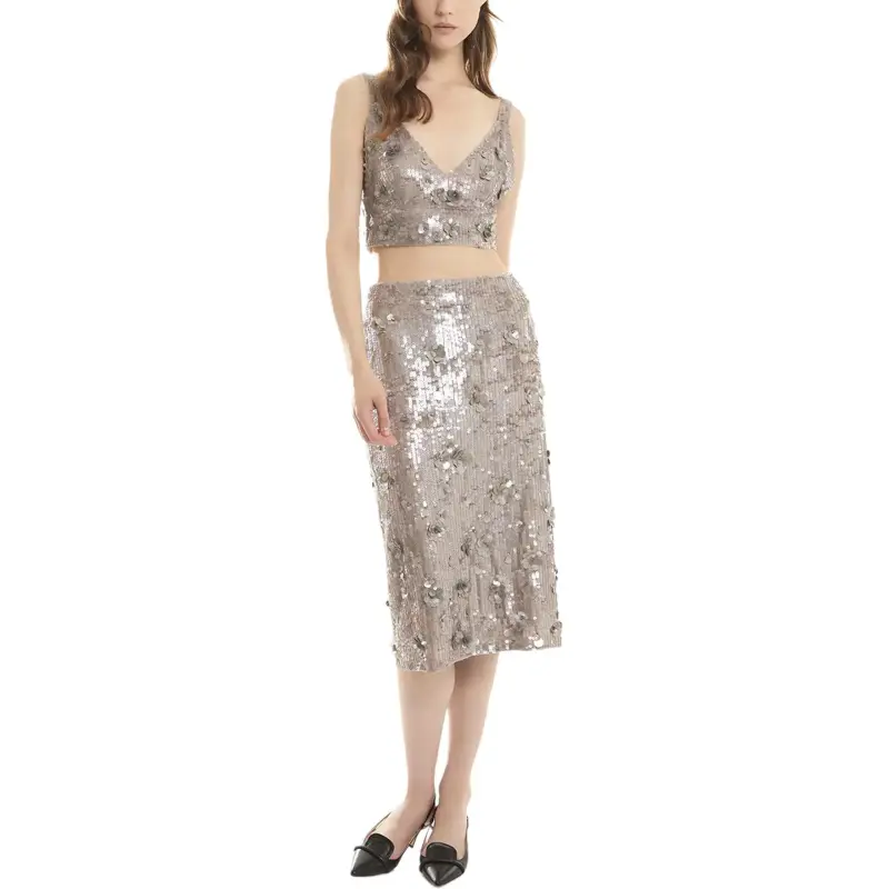 PAROSH Casual Long Skirts Women's Gray-2