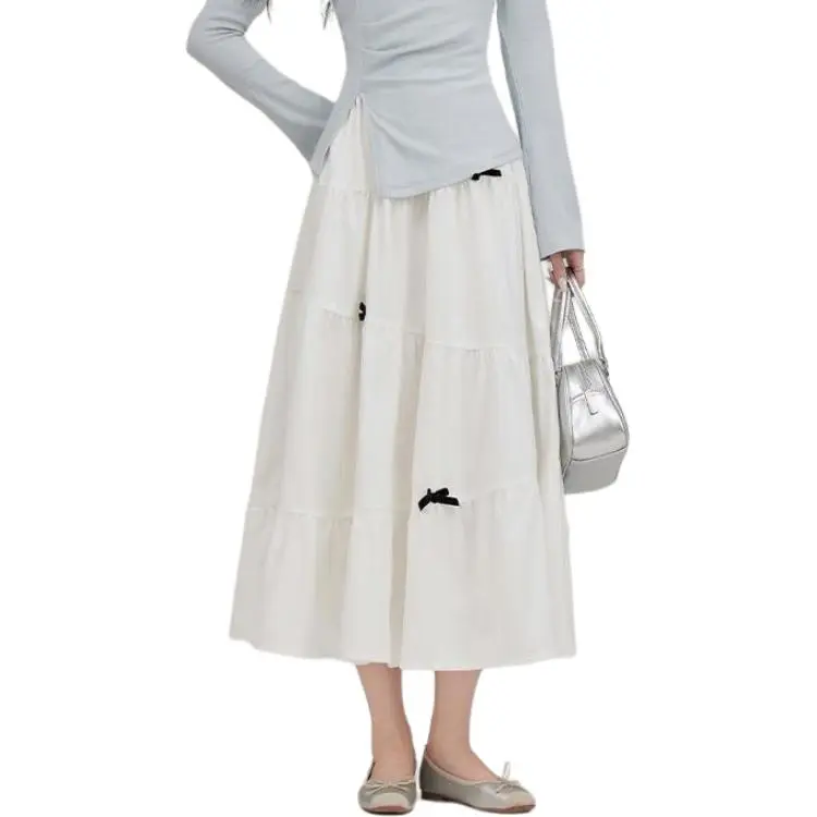 XUANSHU Casual Long Skirt Women's White-3