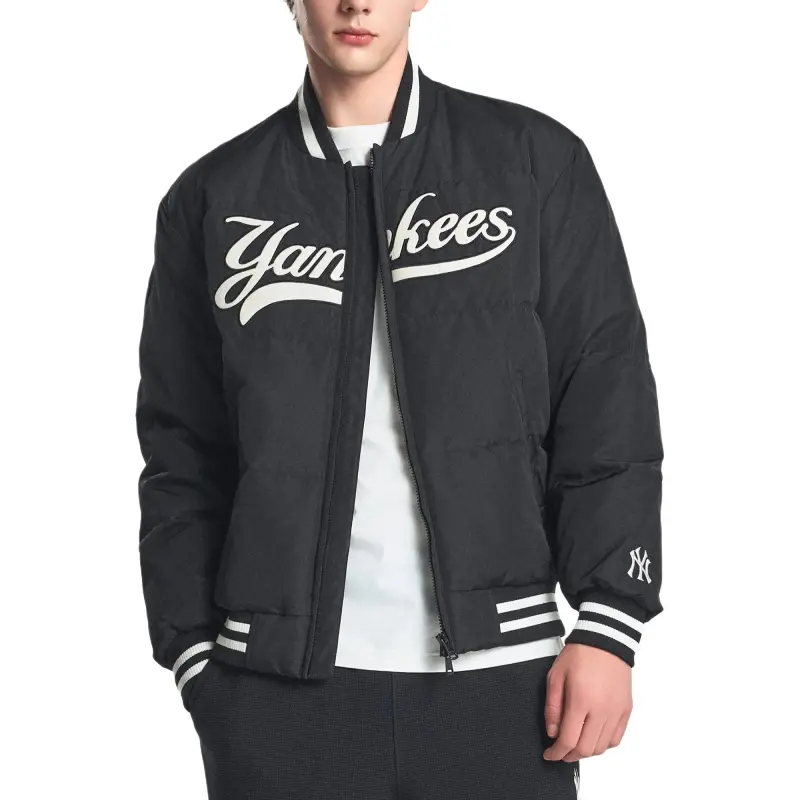 MLB Varsity Front Cursive Rib Mid Short Down Jkt Baseball Jacket Unisex Black-2