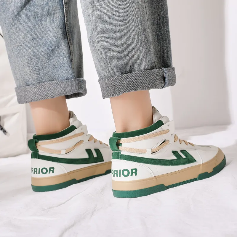 Warrior High-Top Skateboard Shoes Unisex Beige Dark Green-9