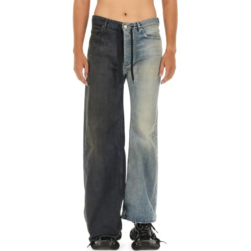 Balenciaga FW24 Fifty-Fifty Drawstring Waist  Asymmetric Leg Length Jeans-3