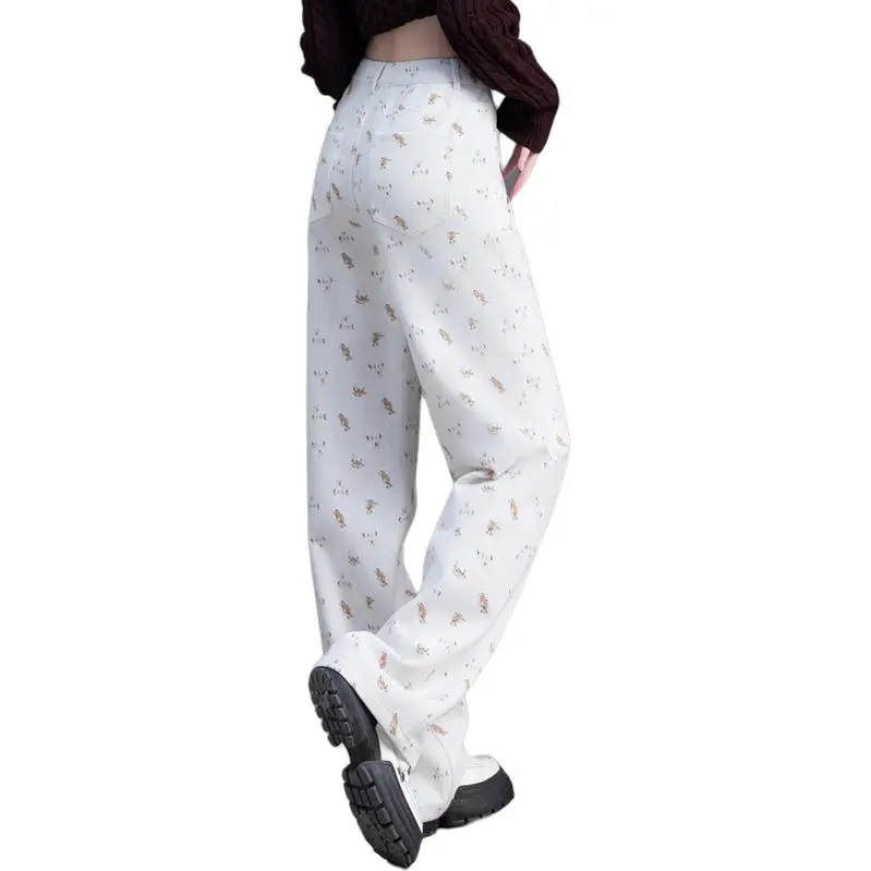 You Cow Me Pants Jeans Women's Beige With Print-8