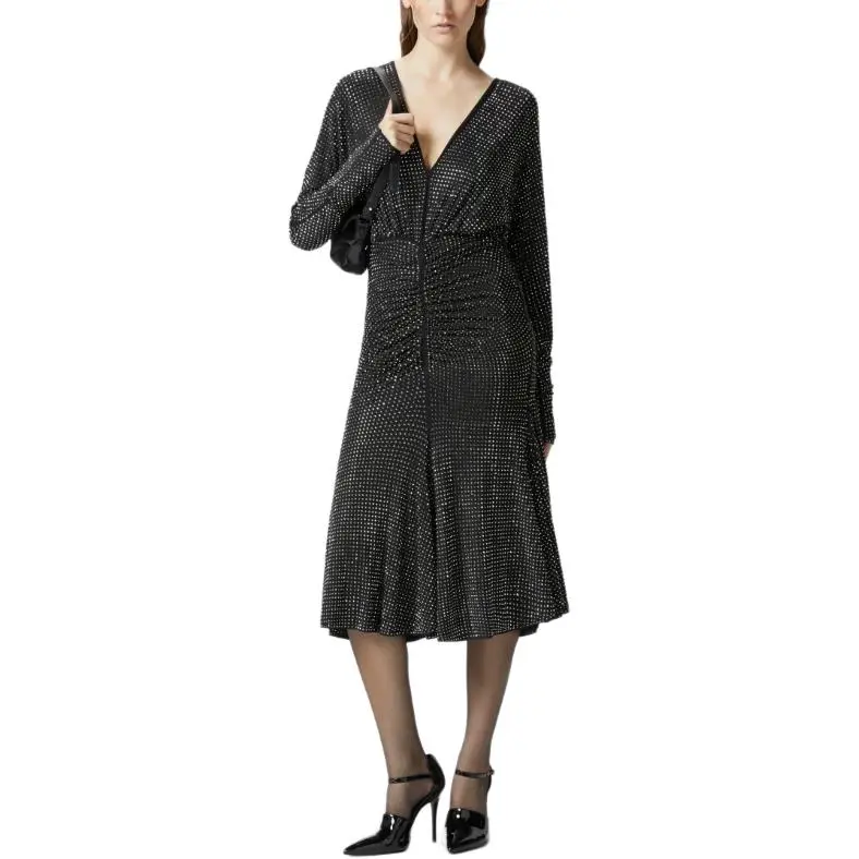 PINKO Armeni Embellished V Neck Midi Dress-2