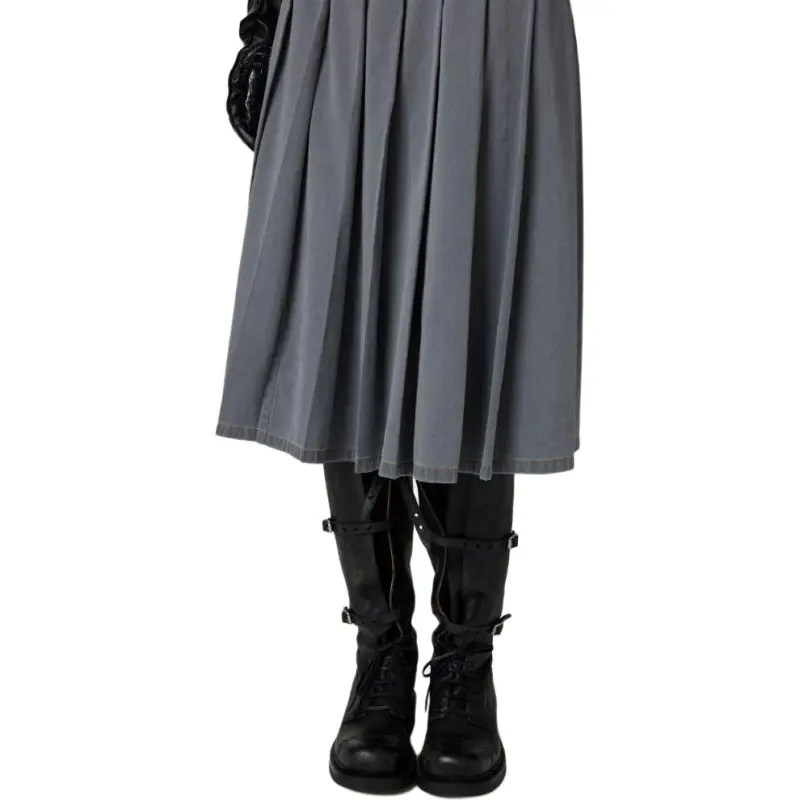 MIU MIU Pleated Chambray Skirt-3