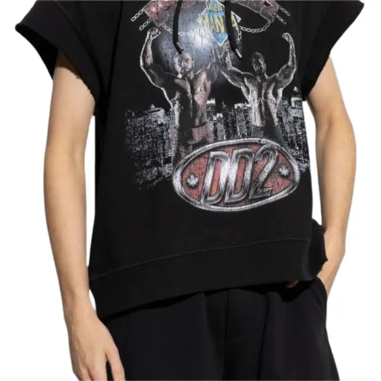 DSQUARED 2 Graphic Printed Cap Sleeved Hoodie-4