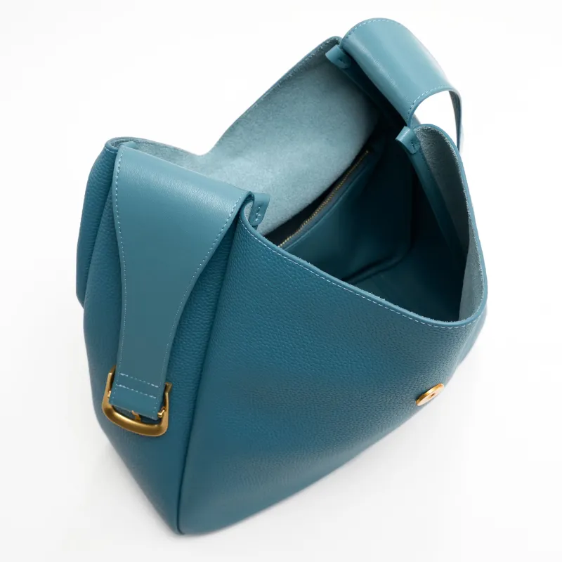 Simedin Cow Split Leather Bucket Bag Shoulder Bag Large Size Women's Bondi Blue/Elephant Gray-1