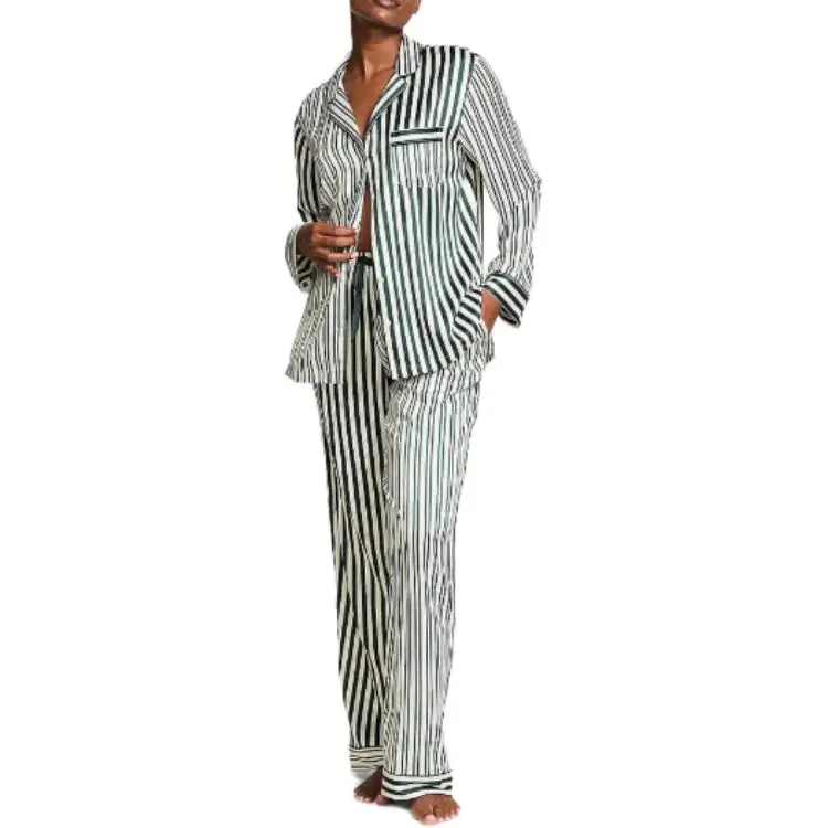 Victoria's Secret THE MIX Pajama Set Women's Green Stripes-1