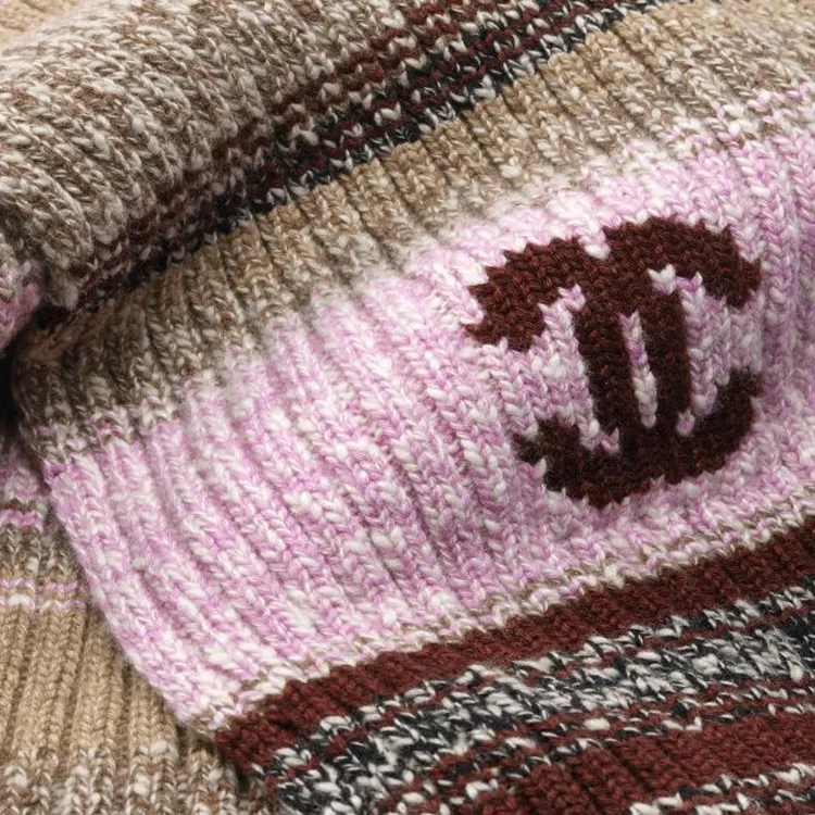 CHANEL Wool Cashmere Cashmere Knit Scarves Unisex Pink-2