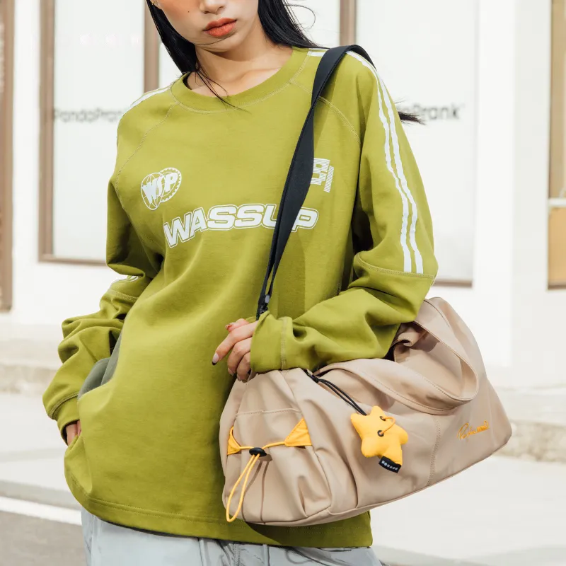 NOXXON Nylon Handbag Shoulder Bag Crossbody Bag Large Size Women's Obsidian Black/Khaki-8