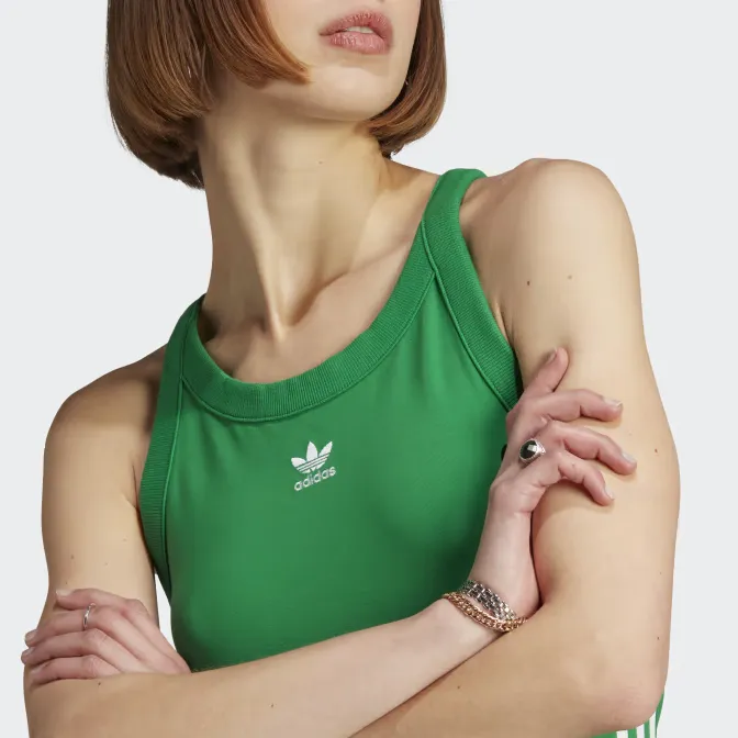 Adidas Originals 3 Stripes Slip Dresses Women's Green-5