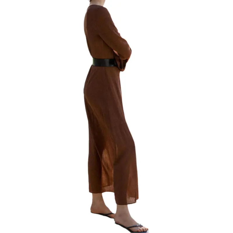 ZARA Long Sleeved Dress Women's Brown-1