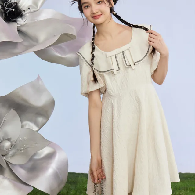ZIHAN Short-Sleeved Dresses Women's Beige Gold-4