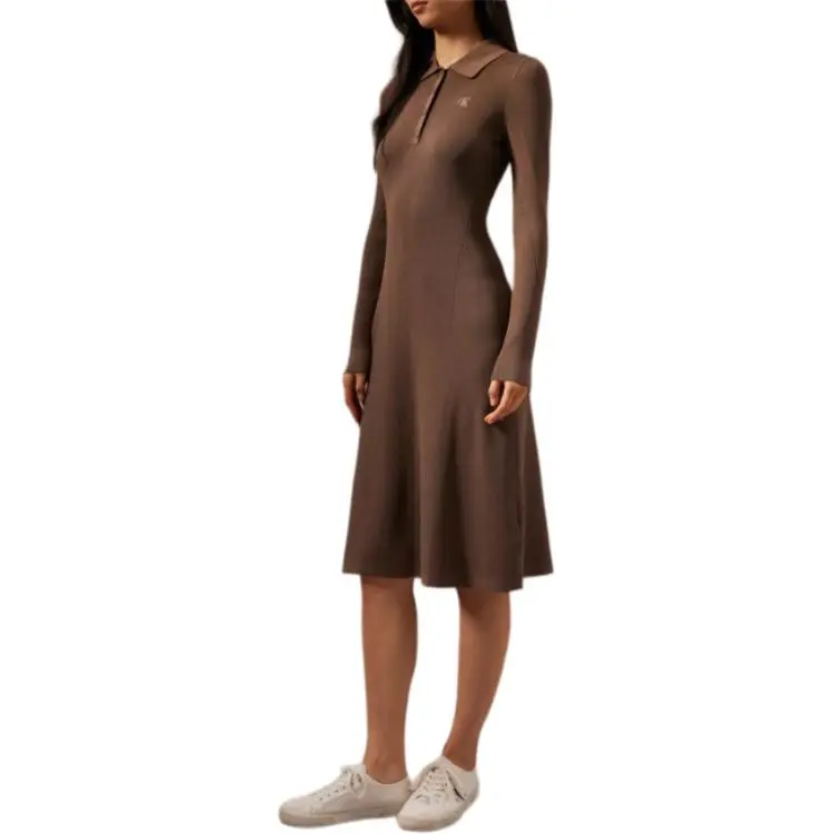 CALVIN KLEIN Long-Sleeved Dresses Women's Dark Taupe-2