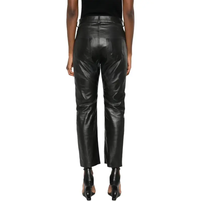 RICK OWENS Detroit Cut Leather Pants 'Black'-4