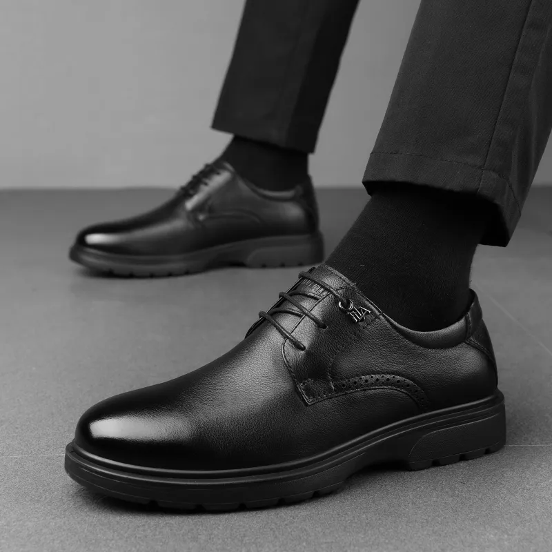 HLA Dress Shoes Men Low Top Black-5