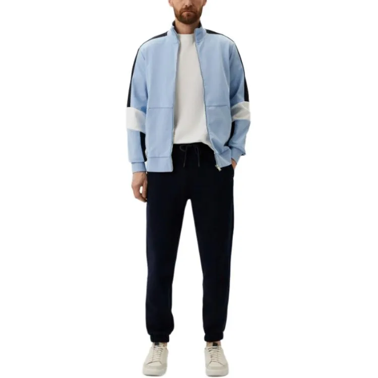 HUGO BOSS Cotton Blend Zip Up Sweatshirt With Colour Blocking Jackets Coats Men's Light Blue-1