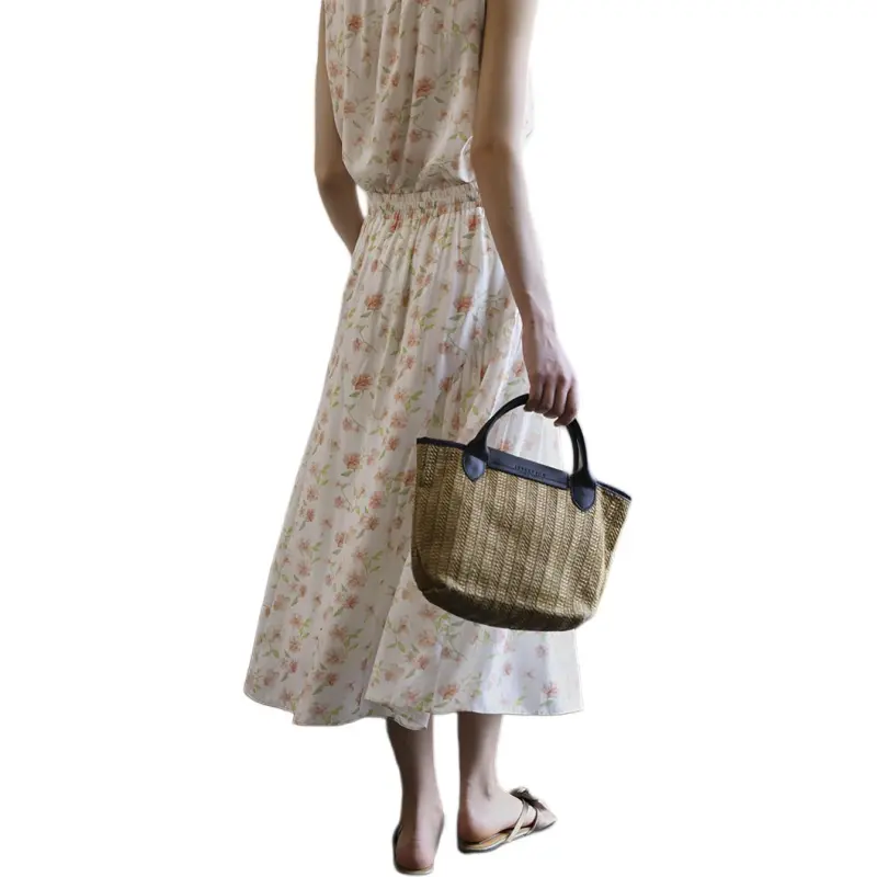SOLIGHTER Casual Long Skirt Women's Watercolor Flower-3