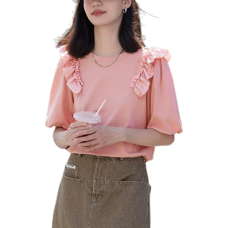 【dme】 T Shirt Women's Flesh Pink Red-2