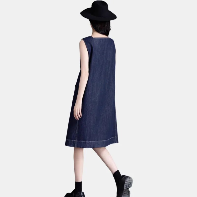 You Cow Me Pants Slip Dress Women's Dark Blue-1