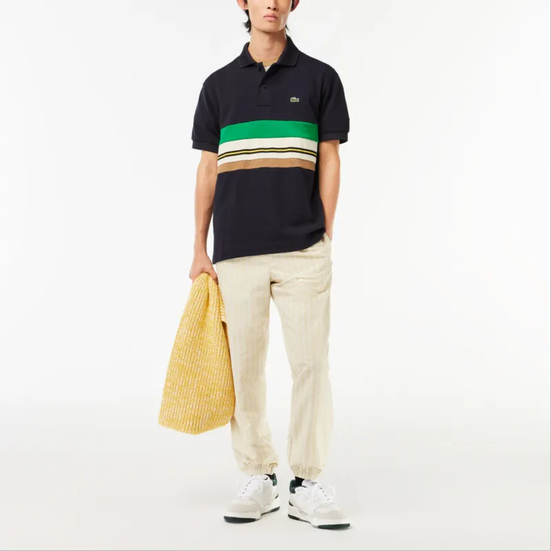 LACOSTE French Made Striped Cotton Polo Shirt-3