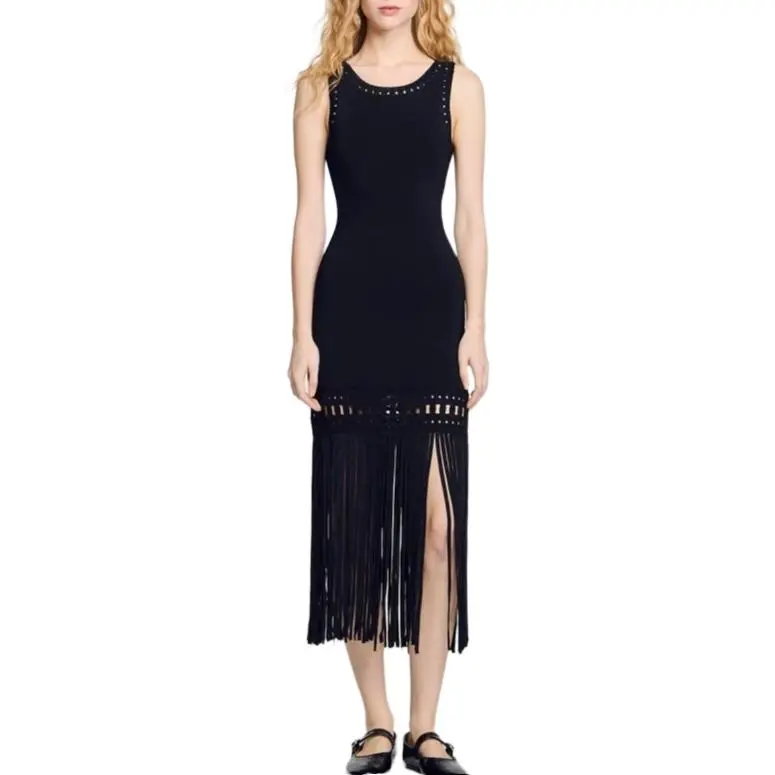 Sandro Fringed Knit Dress-3