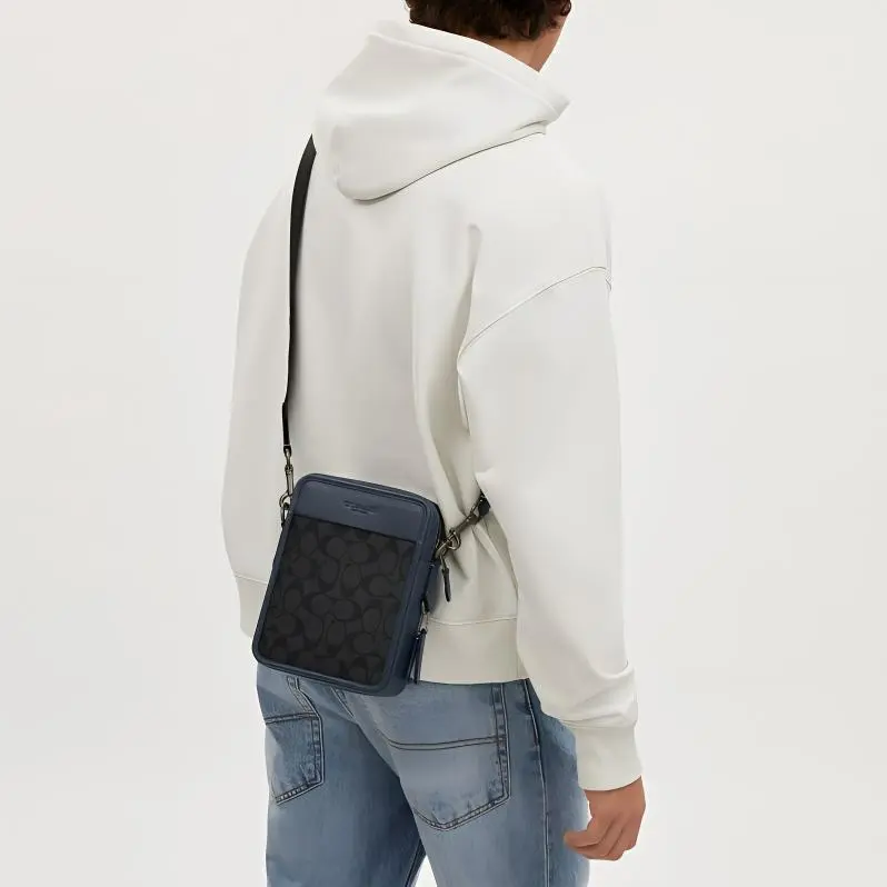COACH Sullivan Canvas Shoulder Bag, Crossbody Bag Small Size Men's Bronze & Charcoal Gray & Denim-4