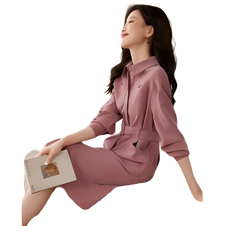 Mo Han Yi Mei Long Sleeved Dresses Women's Pink-2