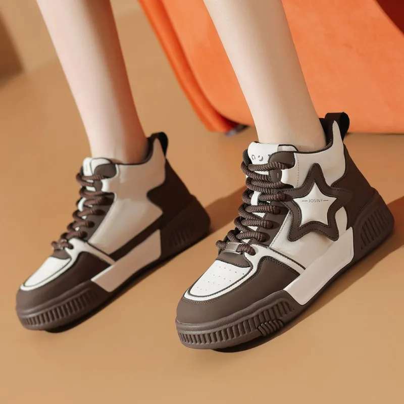 JOSINY Anti-Slip Wear-Resistant Mid-Top Skateboard Shoes 4.5cm Women's-6