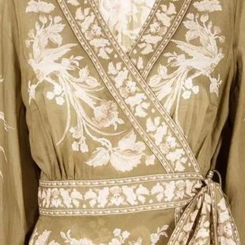 Zimmermann FW22 Long Sleeved Dress Women's Olive Green-4