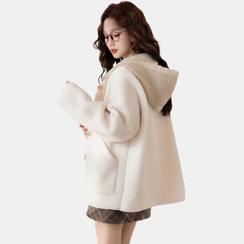 Tonlion Velvet feel Coat Women's Ecru-3