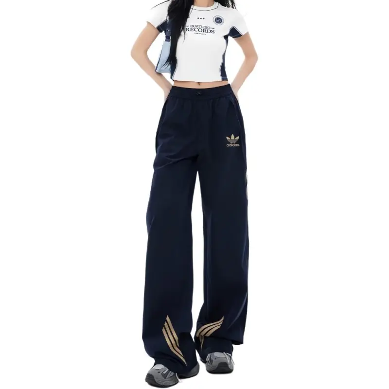 Adidas Originals Casual Pants Women's Navy Blue/Light Gold-1