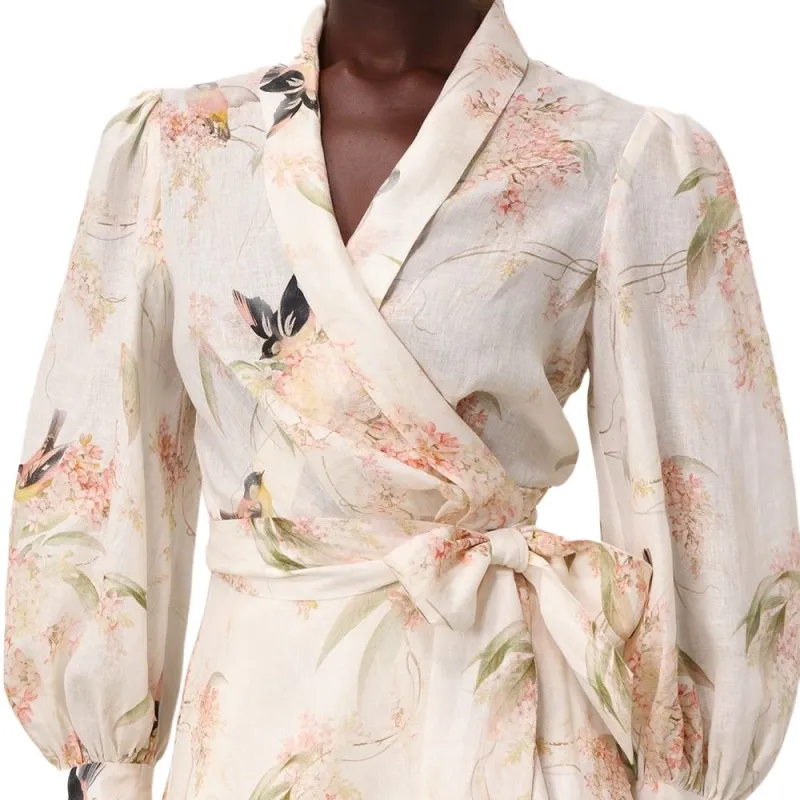 Zimmermann Coral Birds Printed Tied Waist Midi Dress-4