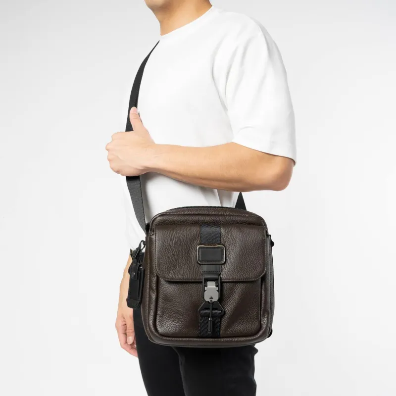 TUMI Alpha Bravo Cow Leather Shoulder Bag, Crossbody Bag Men's Brown-4