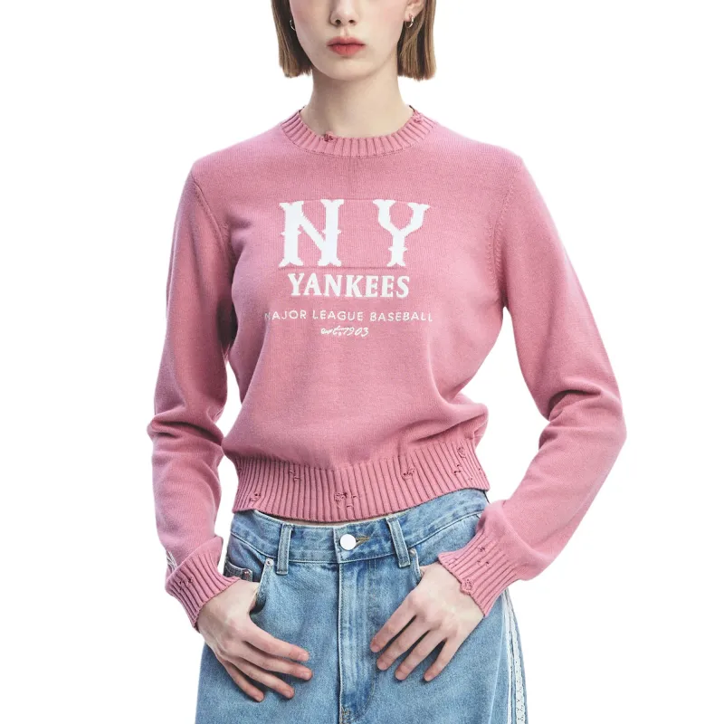 MLB New York Yankees Sweater Women's All Over Print Pink-3