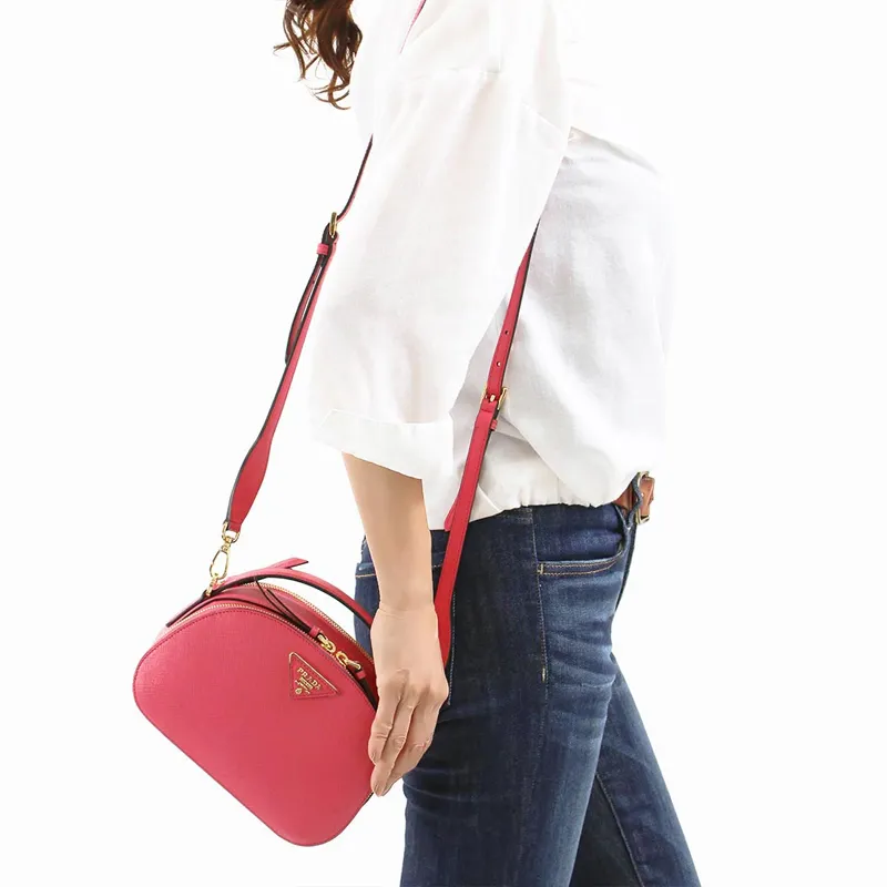 PRADA Saffiano Cow Leather Crossbody Bag Regular Women's Magenta Pink-4
