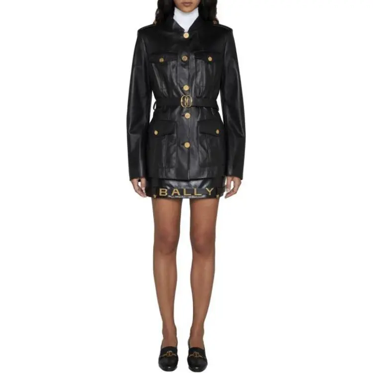 BALLY Leather Jackets Coats Women's Black-2