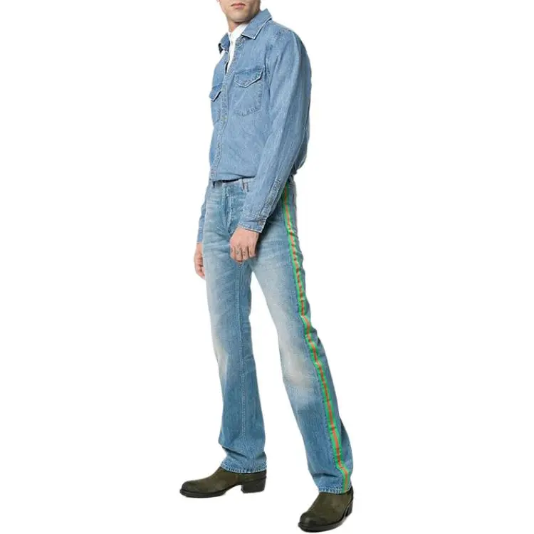 GUCCI Web Trim Embellished Straight Jeans-2