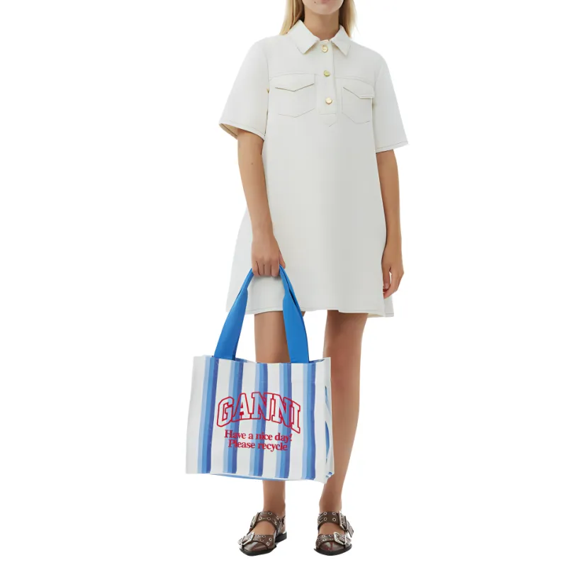 GANNI Large Striped Canvas Tote Bag-4