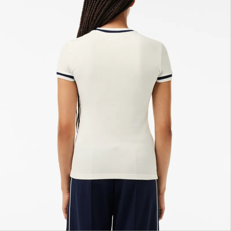 LACOSTE T Shirt Women's White/Marine Blue-2