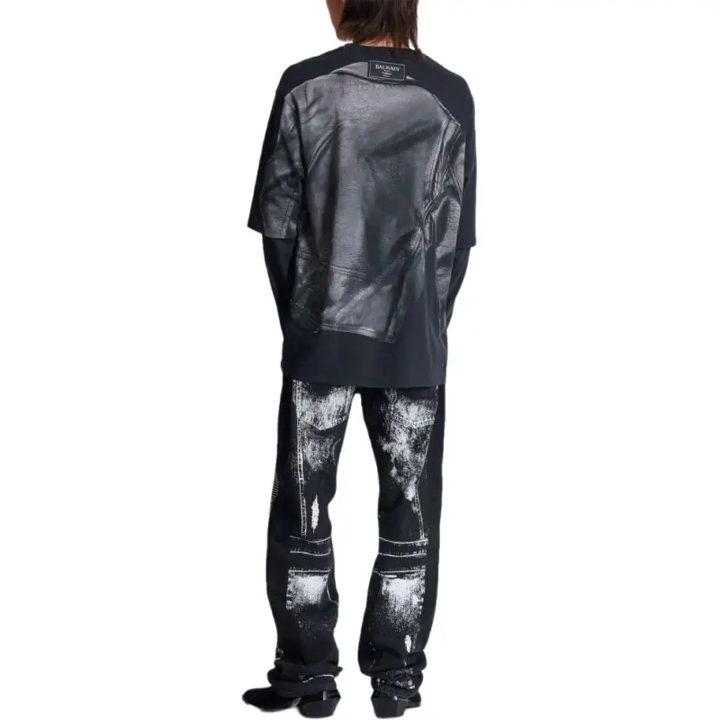 BALMAIN Biker Jacket Printed Long Sleeved T Shirt-5
