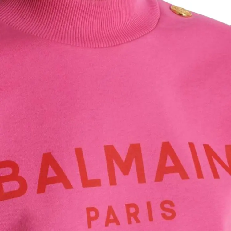 BALMAIN Logo Printed Crewneck Cropped Sweatshirt-5